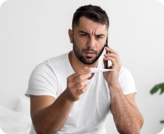 Photo of a man holding a thermometer